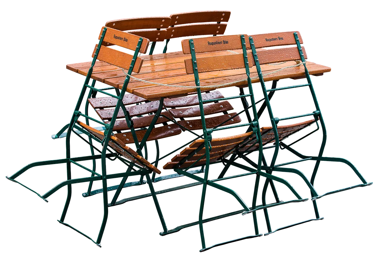 beer garden, folding chairs, gastronomy, table, seating, coffee shop, folding chair, chairs, to sit, folded up, wood, isolated, weatherproof, folding chairs, table, table, table, table, table, coffee shop, coffee shop, coffee shop, folding chair, folding chair, folding chair, folding chair, folding chair. Party rental equipment: five groups to pack, and the paperwork that travels with them