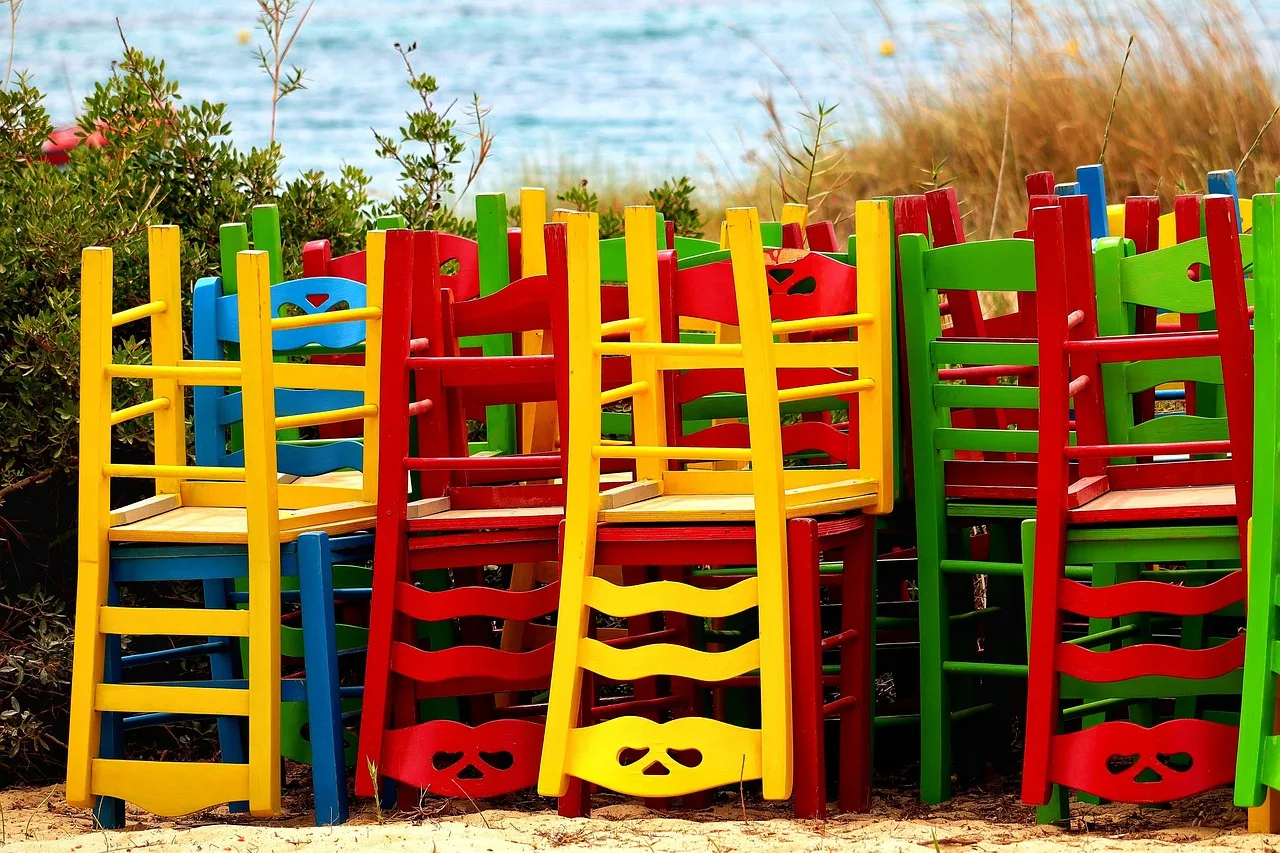 chairs, stack, seat, tavern, colorful chairs, stacked chairs, seating. Party Rental Inventory: Availability, Sourcing, and Control